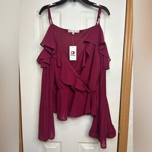 NEW Willow & Root Womens Large Y2K Long Sleeve Top Blouse Shirt Red Burgundy
